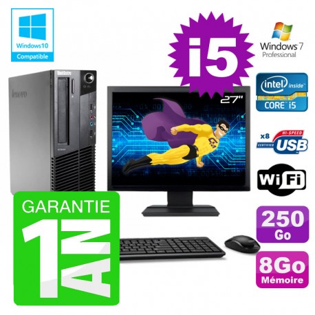 PC Lenovo M91p SFF Intel I5-2400 8Go Disque 250Go Graveur Wifi W7 Ecran 27"