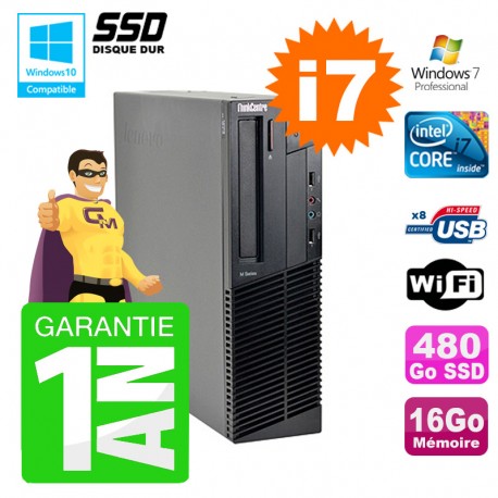 PC Lenovo M91p SFF Intel I7-2600 16Go Disque 480Go SSD Graveur Wifi W7