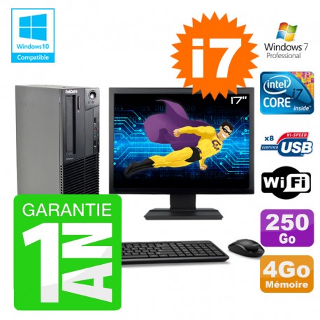 PC Lenovo M91p SFF Intel I7-2600 4Go Disque 250Go Graveur Wifi W7 Ecran 17"