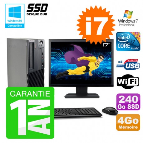 PC Lenovo M91p SFF Intel I7-2600 4Go Disque 240Go SSD Graveur Wifi W7 Ecran 17"