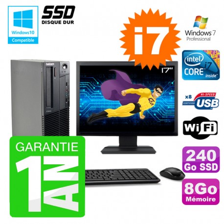 PC Lenovo M91p SFF Intel I7-2600 8Go Disque 240Go SSD Graveur Wifi W7 Ecran 17"