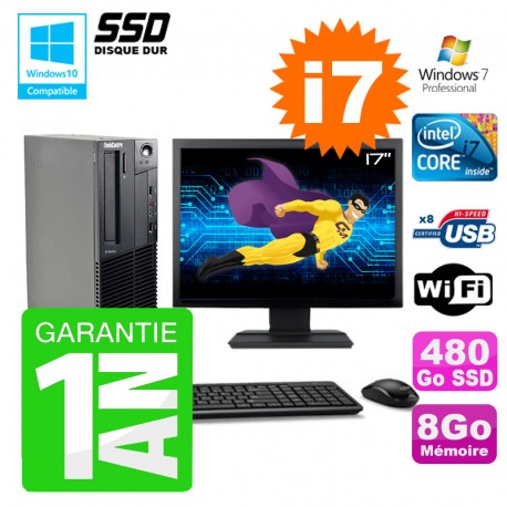 PC Lenovo M91p SFF Intel I7-2600 8Go Disque 480Go SSD Graveur Wifi W7 Ecran 17"