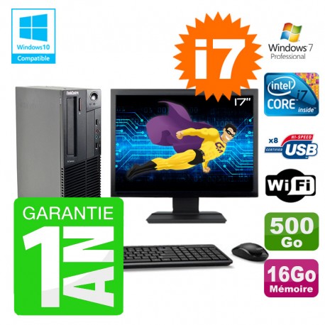 PC Lenovo M91p SFF Intel I7-2600 16Go Disque 500Go Graveur Wifi W7 Ecran 17"