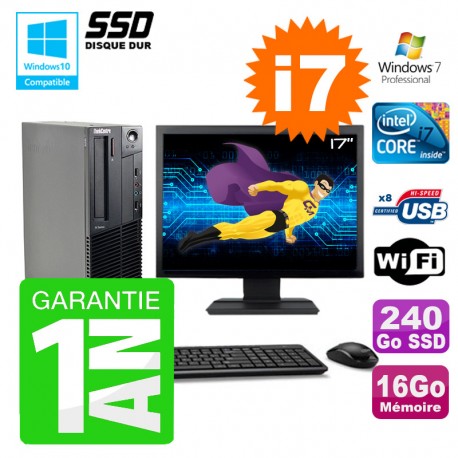 PC Lenovo M91p SFF Intel I7-2600 16Go Disque 240Go SSD Graveur Wifi W7 Ecran 17"