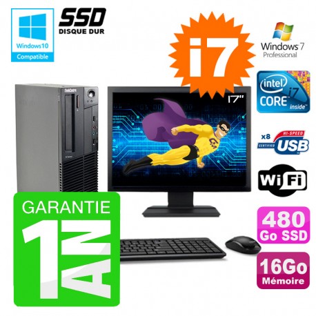 PC Lenovo M91p SFF Intel I7-2600 16Go Disque 480Go SSD Graveur Wifi W7 Ecran 17"