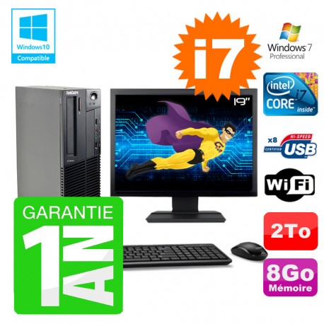 PC Lenovo M91p SFF Intel I7-2600 8Go Disque 2To Graveur Wifi W7 Ecran 19"