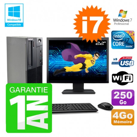 PC Lenovo M91p SFF Intel I7-2600 4Go Disque 250Go Graveur Wifi W7 Ecran 22"