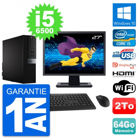 PC Dell 7040 SFF Ecran 27" i5-6500 RAM 64Go Disque 2To HDMI Windows 10 Wifi
