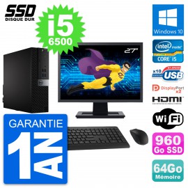 PC Dell 7040 SFF Ecran 27" Core i5-6500 RAM 64Go SSD 960Go HDMI Windows 10 Wifi