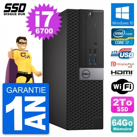 PC Dell OptiPlex 7040 SFF Intel i7-6700 RAM 64Go SSD 2To HDMI Windows 10 Wifi