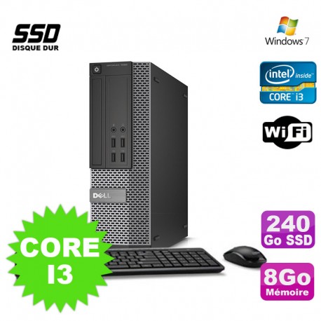 PC Dell Optiplex 7020 SFF Core I3-4150 3.5GHz 8Go Disque 240Go SSD DVD Wifi W7