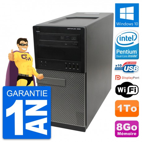 PC Tour Dell OptiPlex 990 Intel Pentium G630 RAM 8Go Disque 1To Windows 10 Wifi