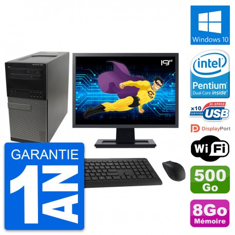 PC Tour Dell 990 Ecran 19" Intel G630 RAM 8Go Disque Dur 500Go Windows 10 Wifi