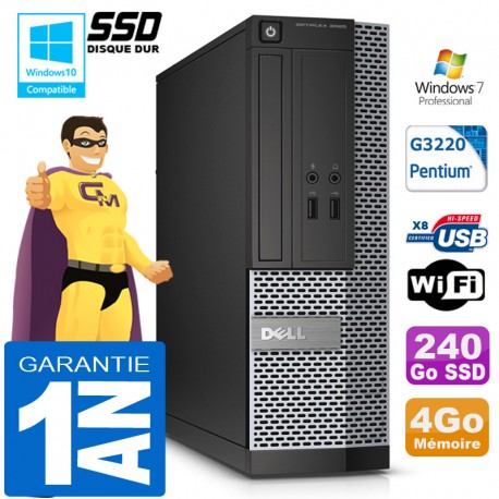 PC DELL 3020 SFF Intel G3220 Ram 4Go Disque 240 Go SSD Graveur DVD Wifi W7