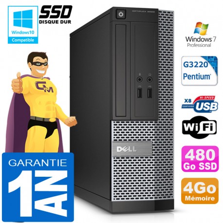 PC DELL 3020 SFF Intel G3220 Ram 4Go Disque 480 Go SSD Graveur DVD Wifi W7