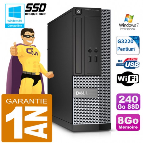 PC DELL 3020 SFF Intel G3220 Ram 8Go Disque 240 Go SSD Graveur DVD Wifi W7