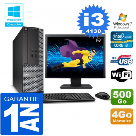 PC DELL 3020 SFF Core I3-4130 Ram 4Go Disque 500 Go Wifi W7 Ecran 19"