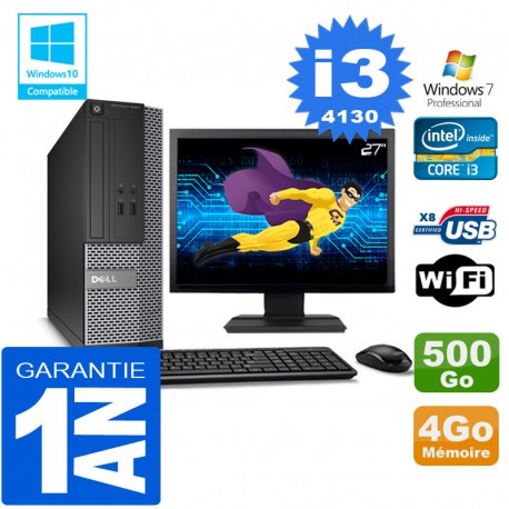 PC DELL 3020 SFF Core I3-4130 Ram 4Go Disque 500 Go Wifi W7 Ecran 27"