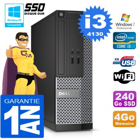 PC DELL 3020 SFF Core I3-4130 Ram 4Go Disque 240 Go SSD Graveur DVD Wifi W7