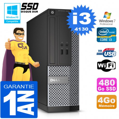 PC DELL 3020 SFF Core I3-4130 Ram 4Go Disque 480 Go SSD Graveur DVD Wifi W7