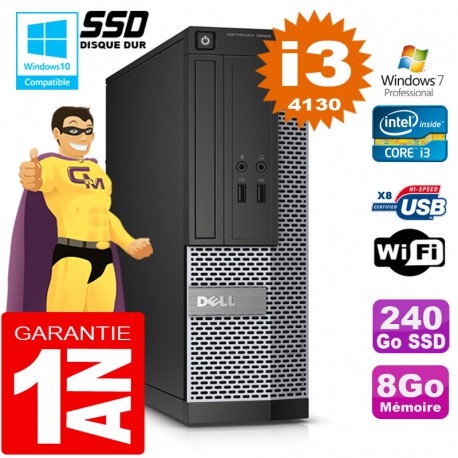 PC DELL 3020 SFF Core I3-4130 Ram 8Go Disque 240 Go SSD Graveur DVD Wifi W7