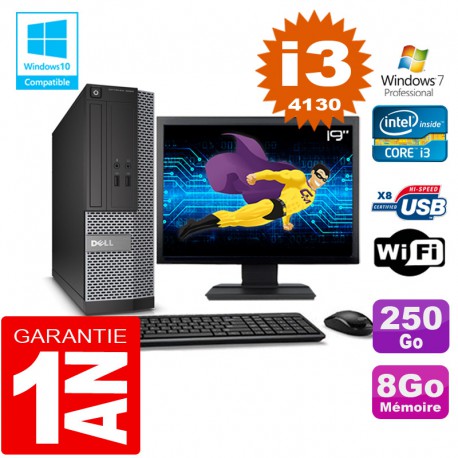 PC DELL 3020 SFF Core I3-4130 Ram 8Go Disque 250 Go Wifi W7 Ecran 19"