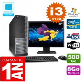 PC DELL 3020 SFF Core I3-4130 Ram 8Go Disque 500 Go Wifi W7 Ecran 19"