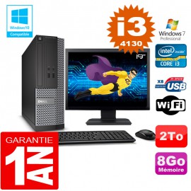 PC DELL 3020 SFF Core I3-4130 Ram 8Go Disque 2 To Wifi W7 Ecran 19"