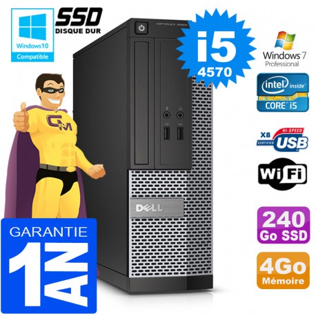 PC DELL 3020 SFF Core I5-4570 Ram 4Go Disque 240 Go SSD Graveur DVD Wifi W7