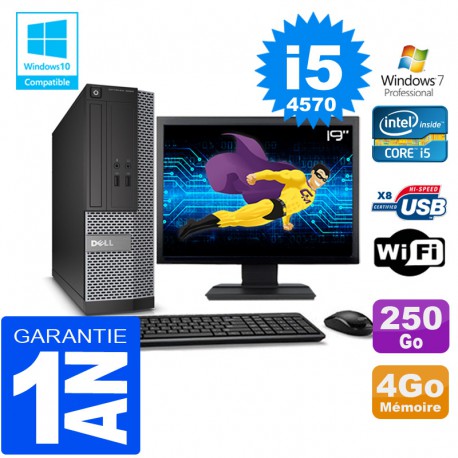 PC DELL 3020 SFF Core I5-4570 Ram 4Go Disque 250 Go Wifi W7 Ecran 19"