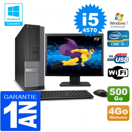 PC DELL 3020 SFF Core I5-4570 Ram 4Go Disque 500 Go Wifi W7 Ecran 19"