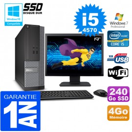 PC DELL 3020 SFF Core I5-4570 Ram 4Go Disque 240 Go SSD Wifi W7 Ecran 19"