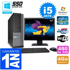 PC DELL 3020 SFF Core I5-4570 Ram 4Go Disque 480 Go SSD Wifi W7 Ecran 19"