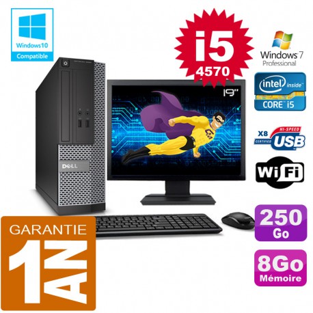 PC DELL 3020 SFF Core I5-4570 Ram 8Go Disque 250 Go Wifi W7 Ecran 19"