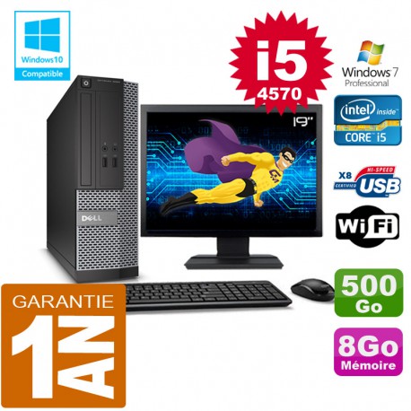 PC DELL 3020 SFF Core I5-4570 Ram 8Go Disque 500 Go Wifi W7 Ecran 19"