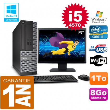 PC DELL 3020 SFF Core I5-4570 Ram 8Go Disque 1 To Wifi W7 Ecran 19"