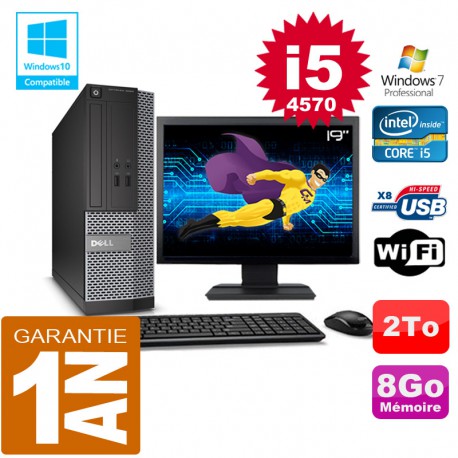 PC DELL 3020 SFF Core I5-4570 Ram 8Go Disque 2 To Wifi W7 Ecran 19"