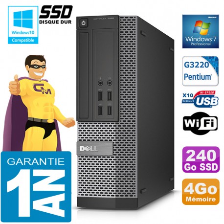 PC DELL 7020 SFF Intel G3220 Ram 4Go Disque 240 Go SSD Graveur DVD Wifi W7