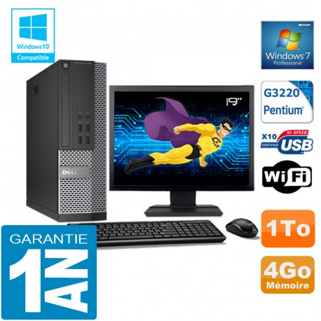 PC DELL 7020 SFF Intel G3220 Ram 4Go Disque 1 To Wifi W7 Ecran 19"