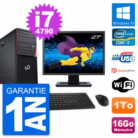 PC Tour Fujitsu P720 Ecran 27" Intel i7-4790 RAM 16Go Disque 1To Windows 10 Wifi