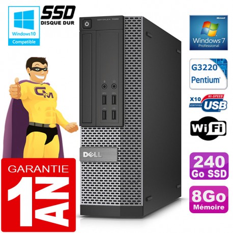 PC DELL 7020 SFF Intel G3220 Ram 8Go Disque 240 Go SSD Graveur DVD Wifi W7