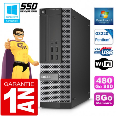 PC DELL 7020 SFF Intel G3220 Ram 8Go Disque 480 Go SSD Graveur DVD Wifi W7