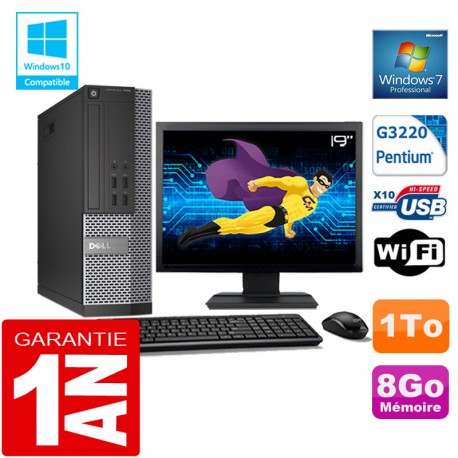 PC DELL 7020 SFF Intel G3220 Ram 8Go Disque 1 To Wifi W7 Ecran 19"