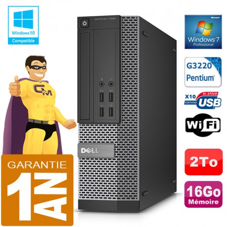 PC DELL 7020 SFF Intel G3220 Ram 16Go Disque 2 To Graveur DVD Wifi W7