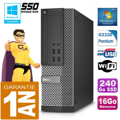 PC DELL 7020 SFF Intel G3220 Ram 16Go Disque 240 Go SSD Graveur DVD Wifi W7