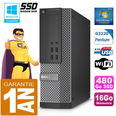 PC DELL 7020 SFF Intel G3220 Ram 16Go Disque 480 Go SSD Graveur DVD Wifi W7