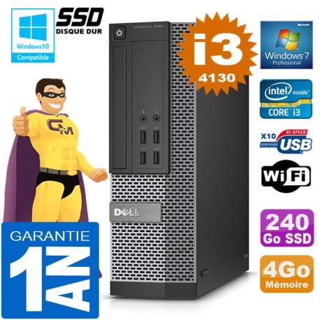 PC DELL 7020 SFF Core I3-4130 Ram 4Go Disque 240 Go SSD Graveur DVD Wifi W7