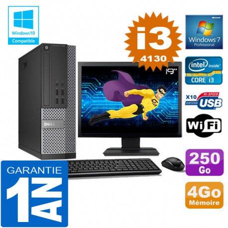 PC DELL 7020 SFF Core I3-4130 Ram 4Go Disque 250 Go Wifi W7 Ecran 19"