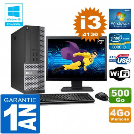 PC DELL 7020 SFF Core I3-4130 Ram 4Go Disque 500 Go Wifi W7 Ecran 19"