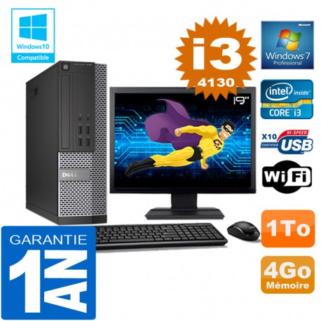 PC DELL 7020 SFF Core I3-4130 Ram 4Go Disque 1 To Wifi W7 Ecran 19"